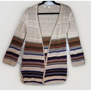 Ya Los Angeles Cardigan Sweater Medium Multicolored Open Front Crochet‎ Cotton